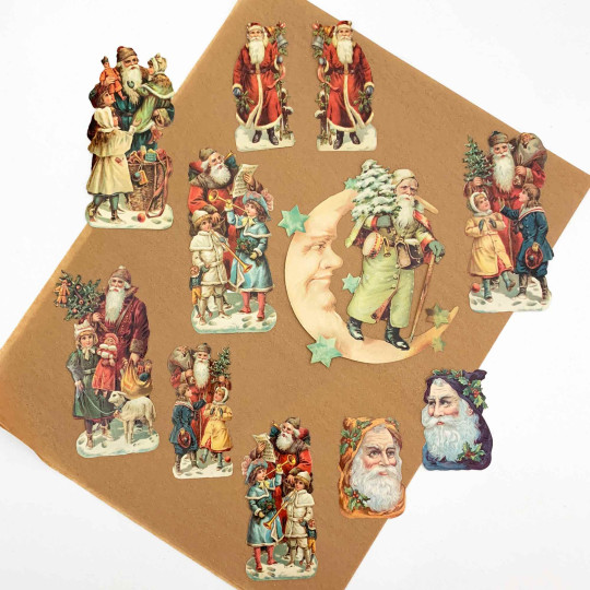 Santa with Moon Loose Christmas Paper Scrap Pack